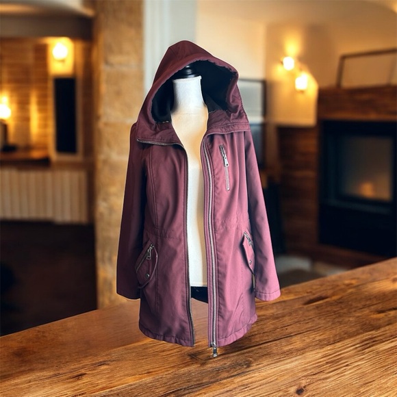 Calvin Klein Jackets & Blazers - Calvin Klein Women's Burgundy Hooded Coat Jacket Medium Full Zipper Windbreaker